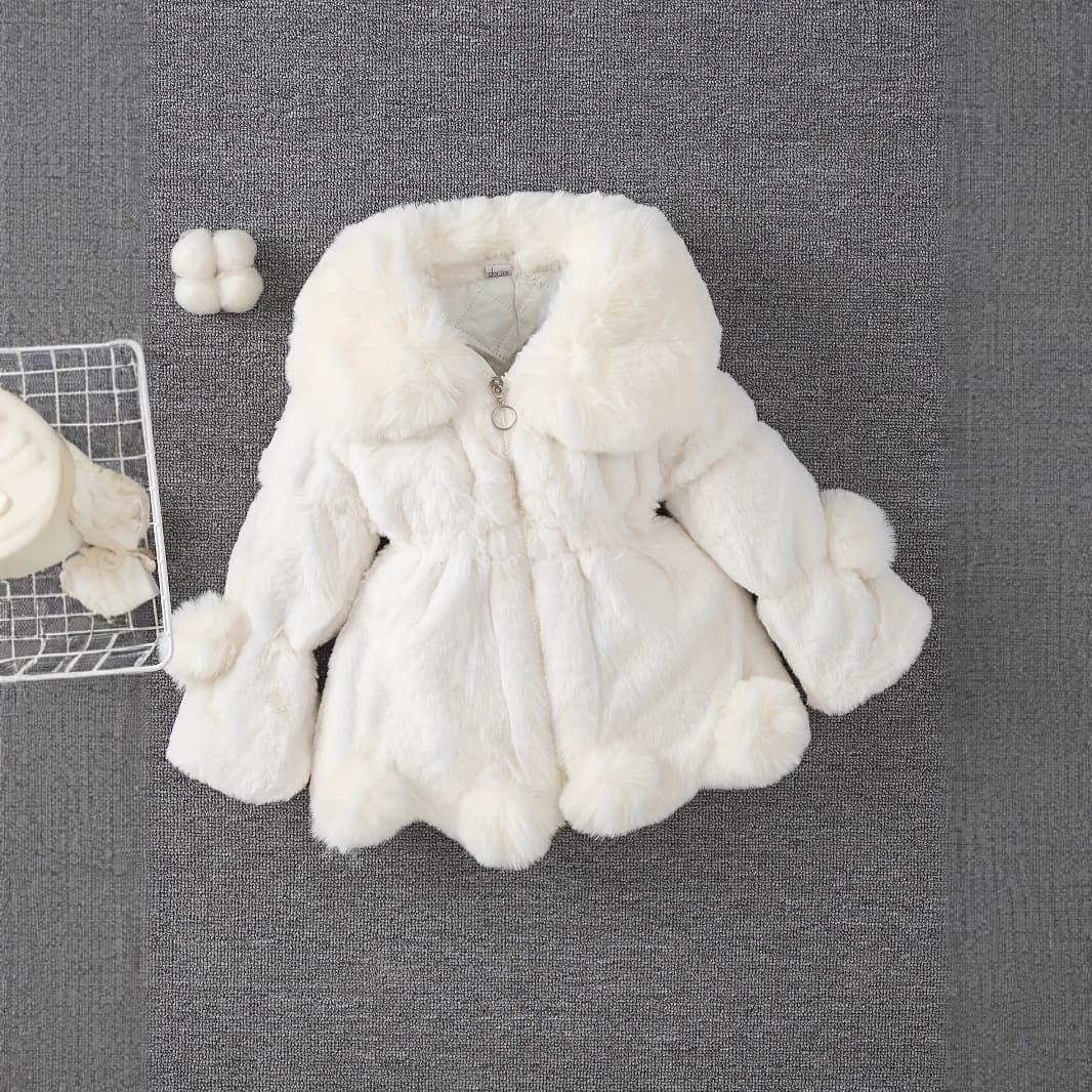 Foreign Trade Autumn Winter New Girls Faux Fur Coat Korean Style Rabbit Ear Fleece Sweater Thickened Toddler Padded Jacket