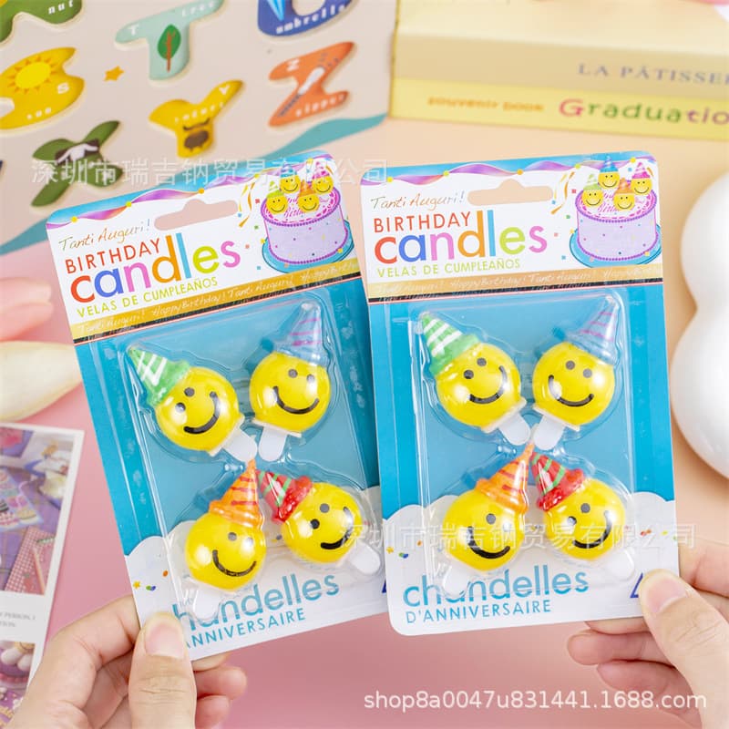 Korean-style Smiley Face Trendy Yellow Theme Candle for Four Seasons Cake Baking Supplies Party Birthday Flame Point