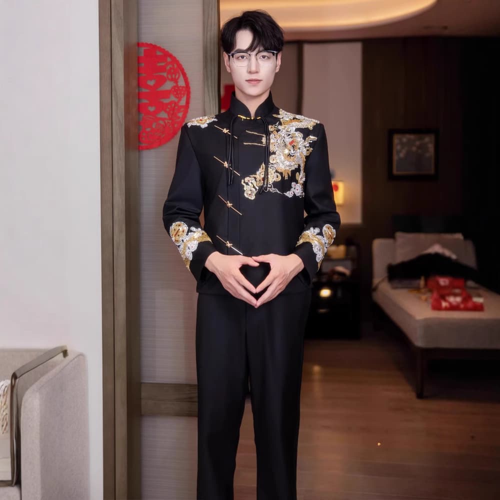 2024 New Chinese Style Wedding Groom Suit Men's Zhongshan Suit Slim Fit Toast Dress Men's Xiuhe Suit National Trend