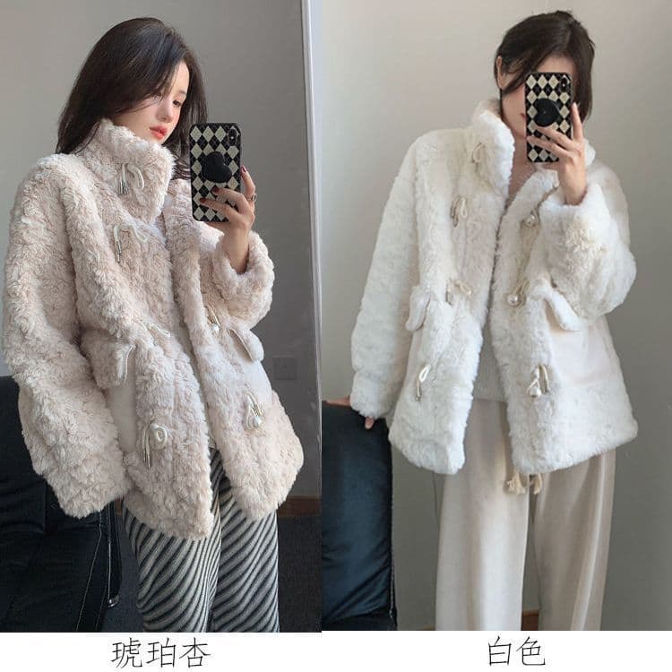 New Style Lamb Fur Fluffy Women's Winter Loose Korean Version Faux Fur Stand Collar Cotton-Padded Thick Mid-Long Coat