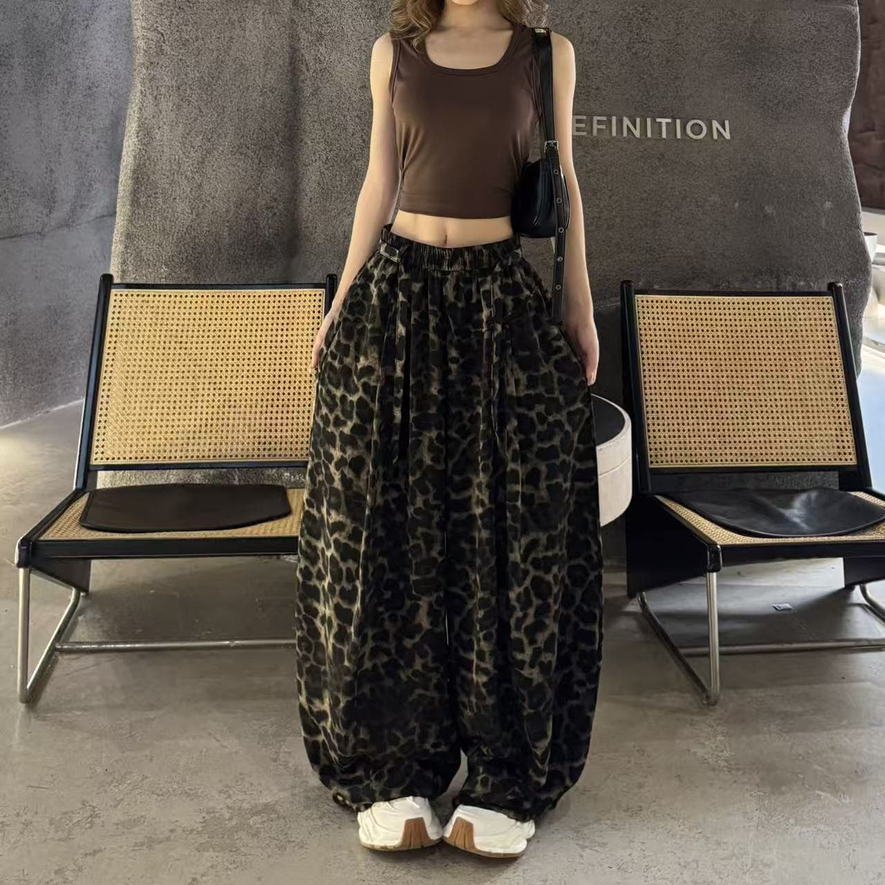 Korean Style Floral Ice-Feel Wide-Leg Pants for Women 2026 Summer New High-Waist Design Loose Draping Slimming Casual Pants