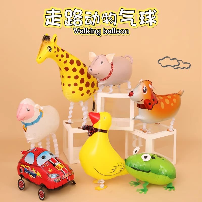 Cartoon Walking Balloon Animals: Duck, Pig Balloons for Birthday Decor, Night Market, Street Stall, Ground Promotion