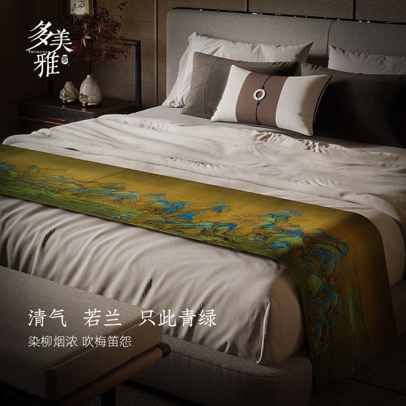 New Chinese Style Waterproof Bed Runner for High-end Homes, Hotels, and Spas