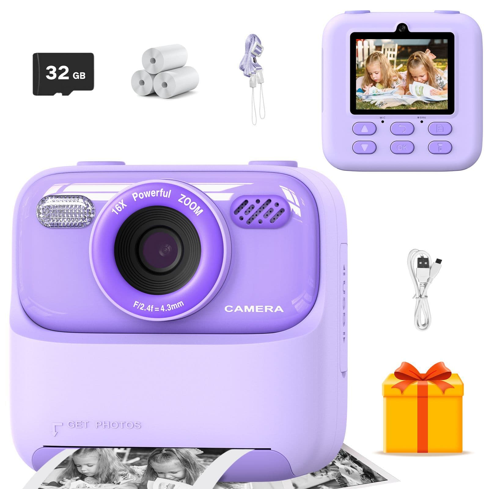 Cross-border Kids Instant Print Camera Polaroid Mini Camera Beauty Selfie Camera Wholesale