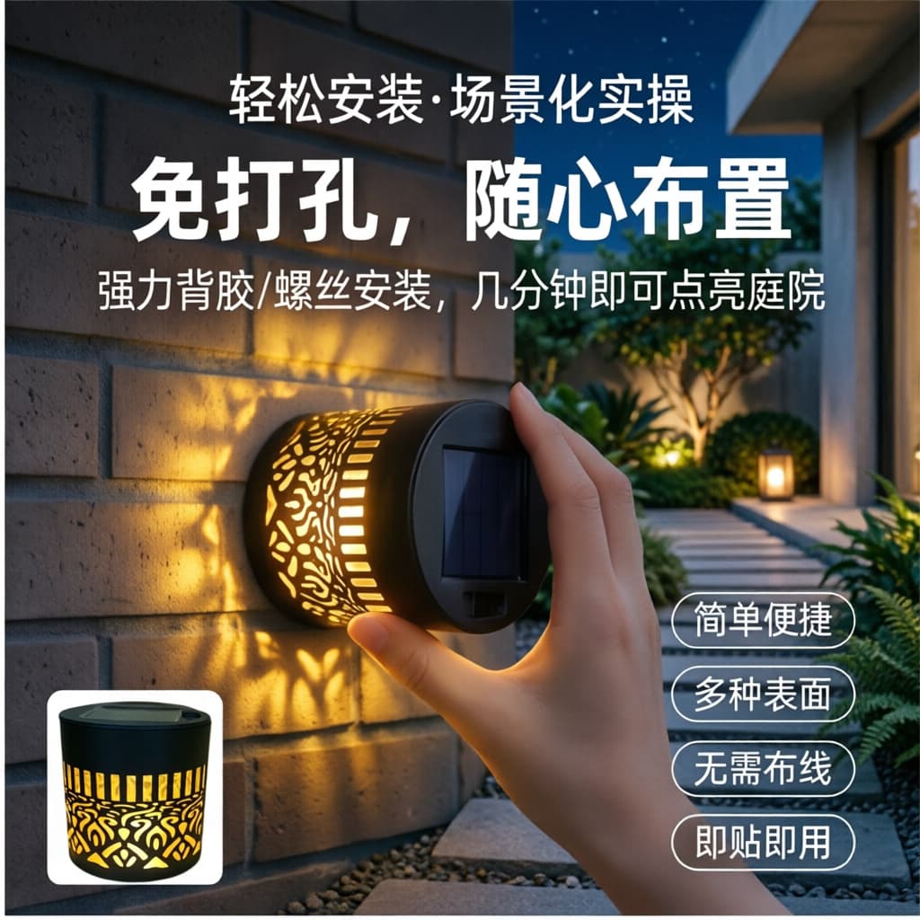 Iron Mandala Hollow Pattern Projector Lamp Creative Solar Wall Mounted Lamp Garden Decorative Lamp Lawn Ambient Lamp