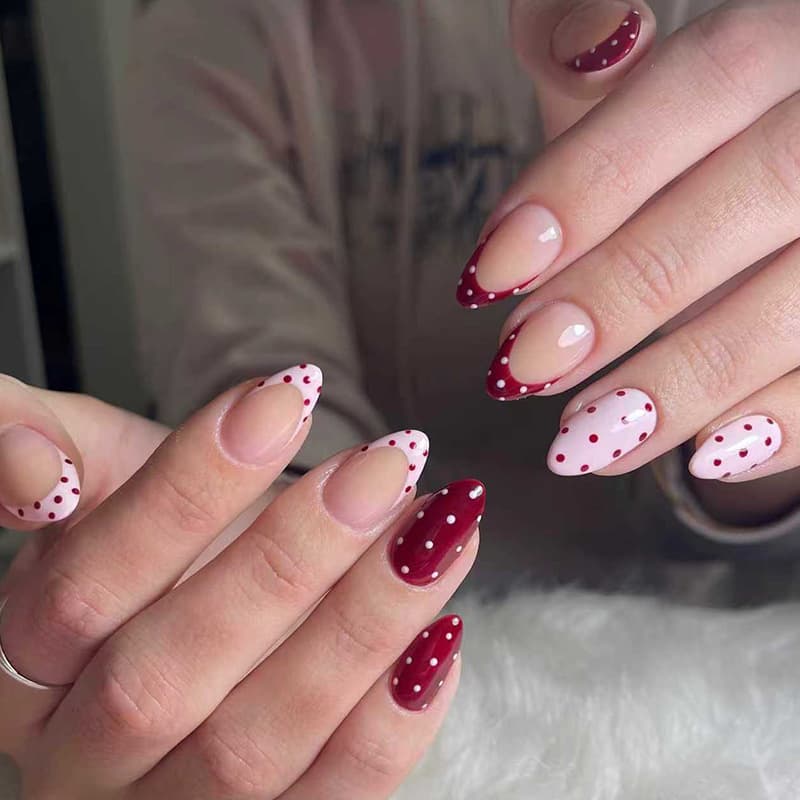 Short Almond Red Dot Cat Eye Press-On Nails Cross-Border Hot Selling Manicure Nail Tips