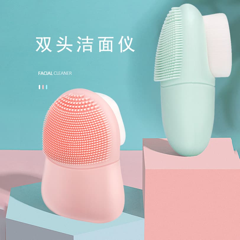 Factory Wholesale Double Head Facial Brush Silicone Cosmetic Brush Japanese Facial Cleanser Manual Facial Cleanser Pore Blackhead Brush