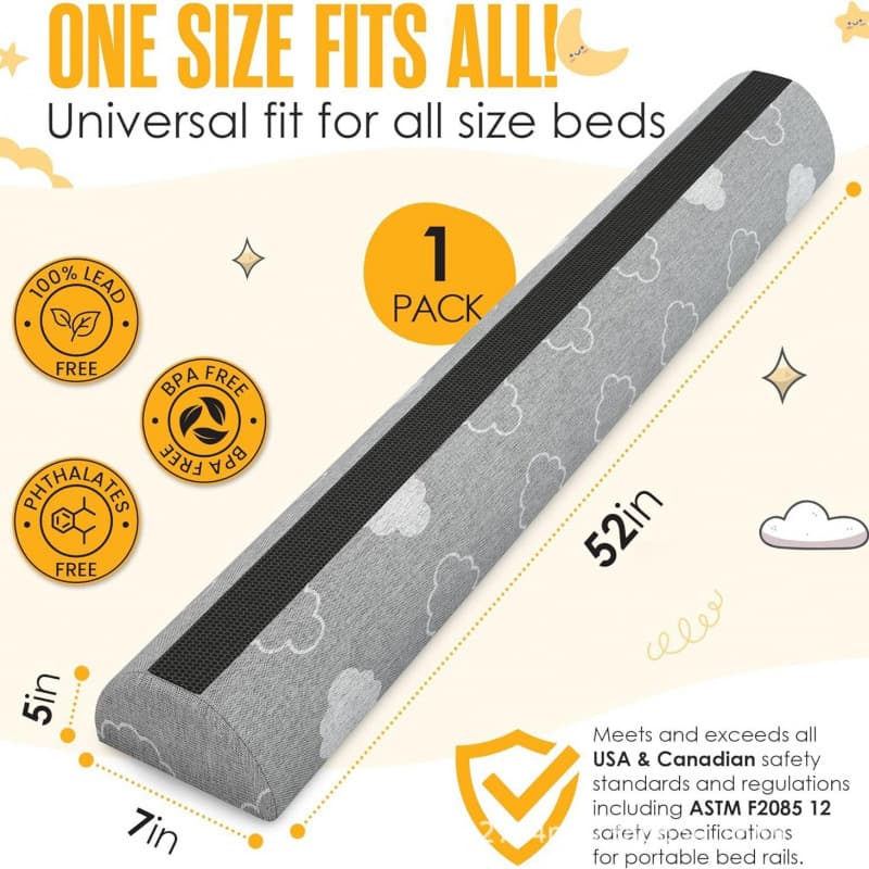 Toddler Bed Bumper with Memory Foam, Waterproof and Washable Double-Sided Non-Slip Soft Cover