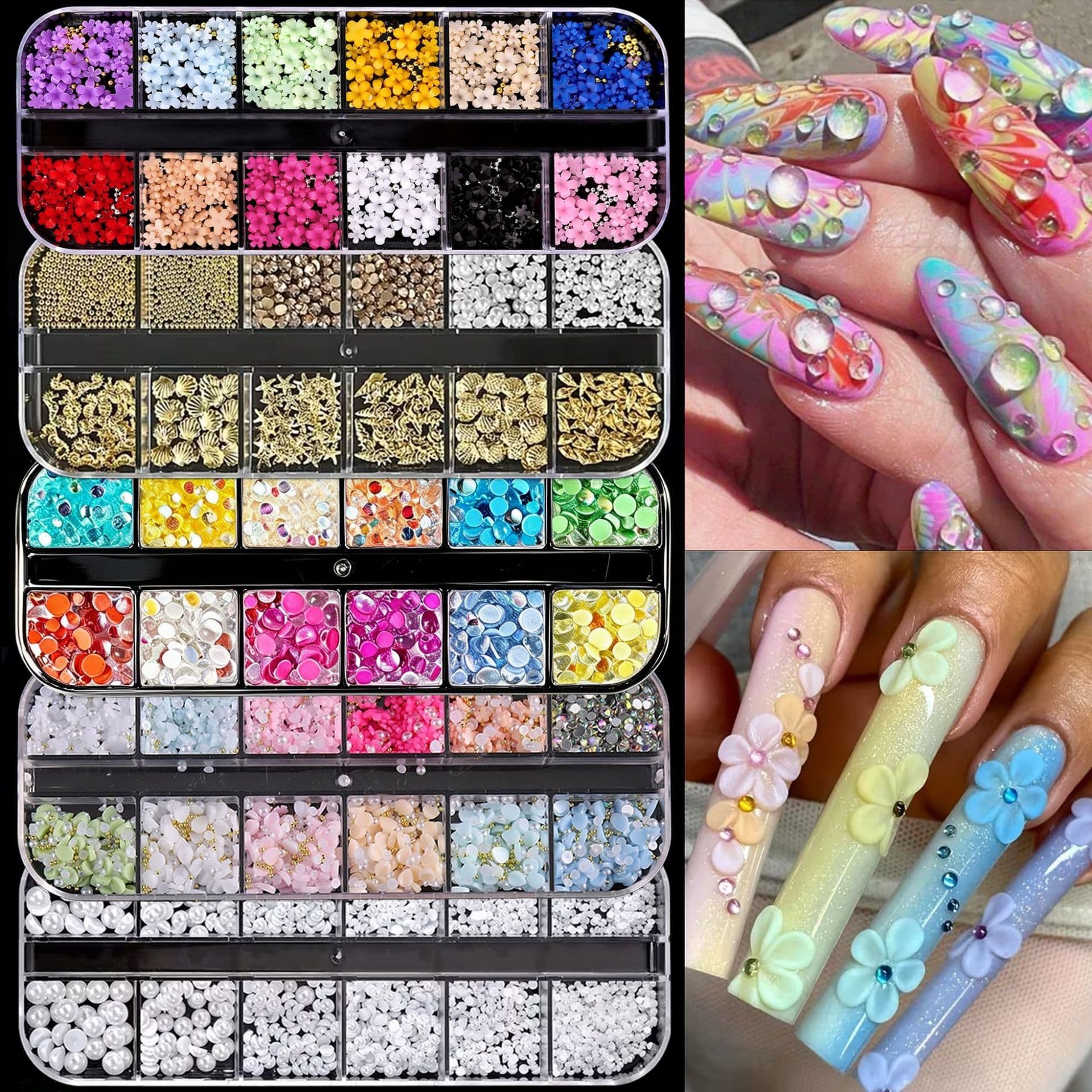 Cross-border Wholesale Ins Style Mixed Ultra-Thin Flat Abalone Shell Steel Ball Pearl Rivet Nail Art Shell Piece Ornament