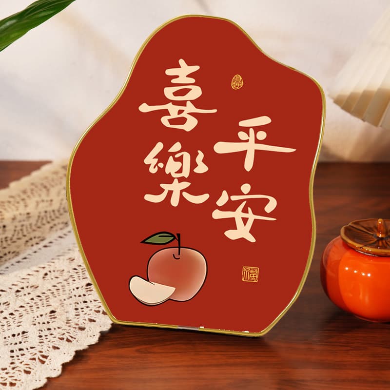 Peaceful and joyful uniquely shaped desktop ornament, persimmon as a symbol of good fortune, decorative painting for entryway and living room, light luxury painting, gift painting.