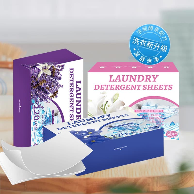 English version of laundry detergent sheets, softening and long-lasting fragrance, antibacterial and anti-mite laundry detergent paper, export version.