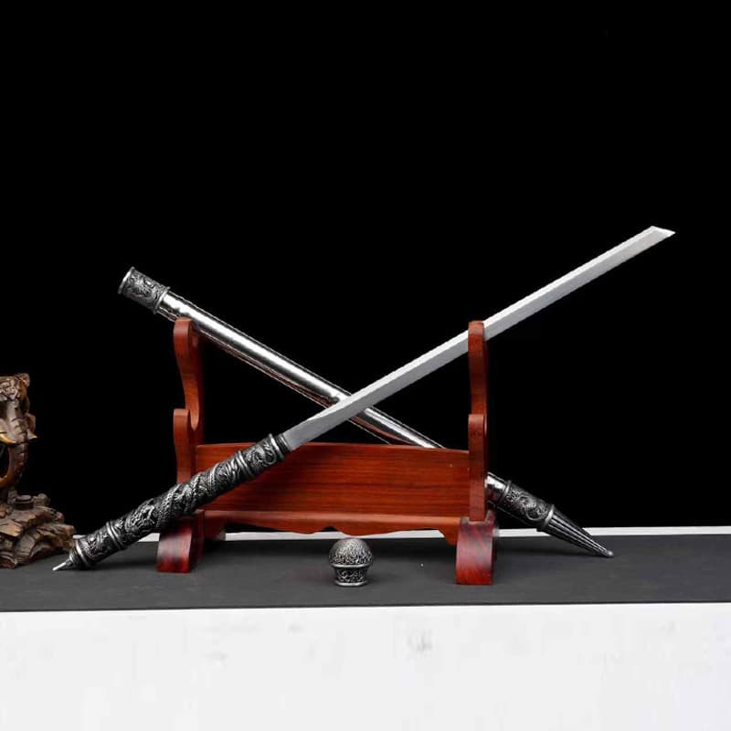 High Manganese Steel Coiled Dragon Stick Sword, Reversible, Longquan Sword, Cold Weapon, Stick-in-Sword, Integrated Long Sword, Metal Real Sword, Unsharpened