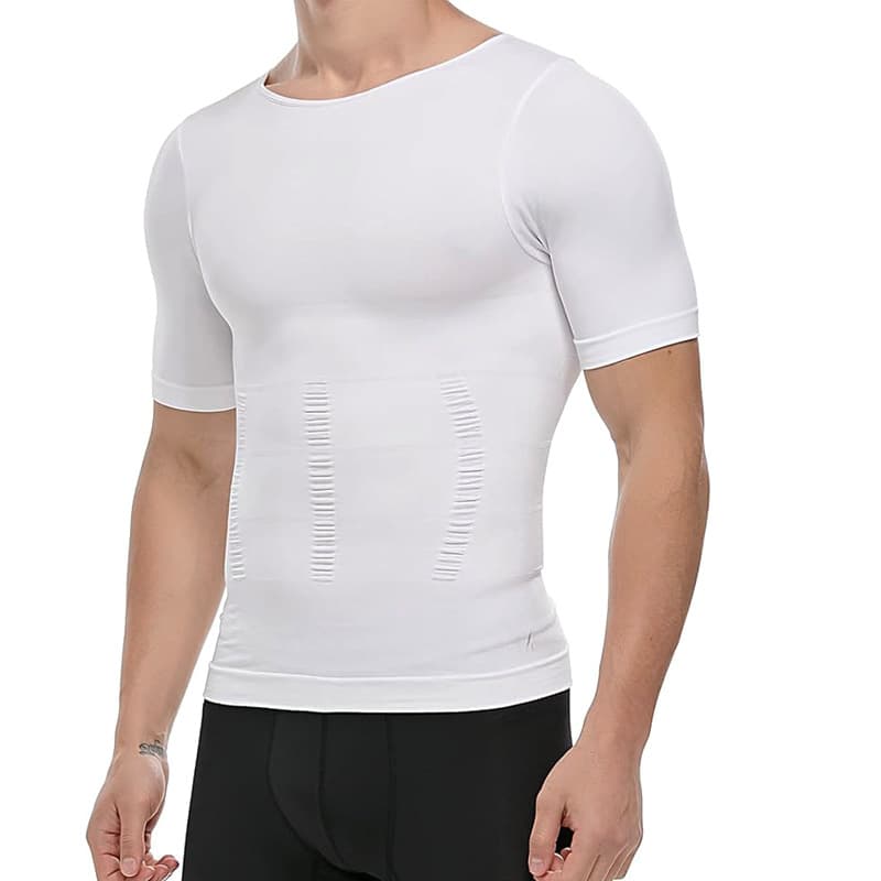 Cross-Border Seamless Men's Slimming Short Sleeve Top, Abdominal Lifting and Back Support Pressure Tight Underwear, Moisture-Wicking Sports T-Shirt