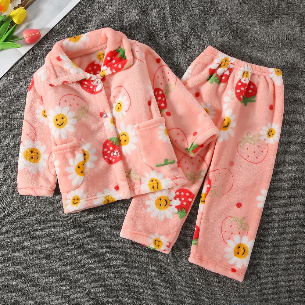 Autumn Winter Children's Coral Fleece Pajamas Boys Girls Baby Kids Thickened Flannel Homewear Set