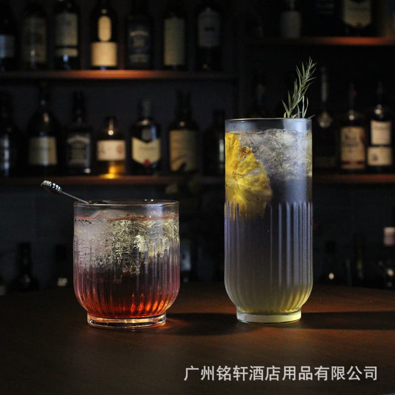 Bar Collins Glass Highball Glass Retro Vertical Stripe Whiskey Glass Cocktail Glass Cold Drink Glass Long Drink Glass