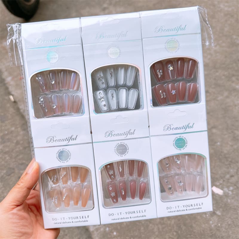 Cross-border Supply New Cat Eye Nail Tips Single Color Shimmer Wearable Nails Removable Press On Nails for Women Rhinestone Nail Stickers