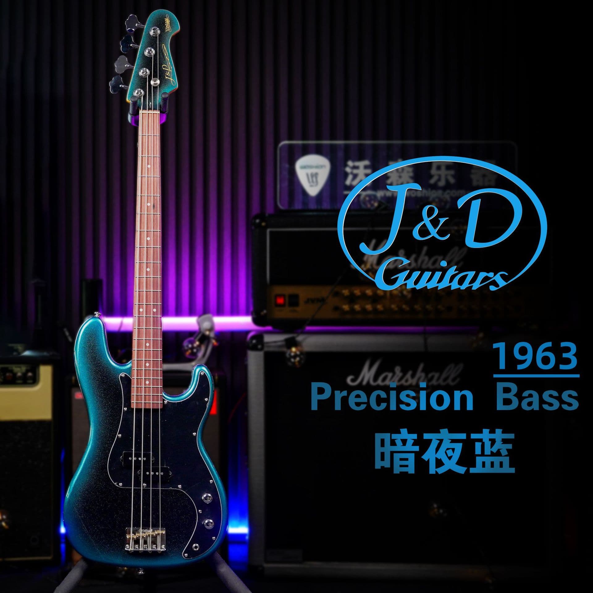 J&D Guitars Electric Bass Series 1963 Midnight Blue JD Bass Lonely Rock