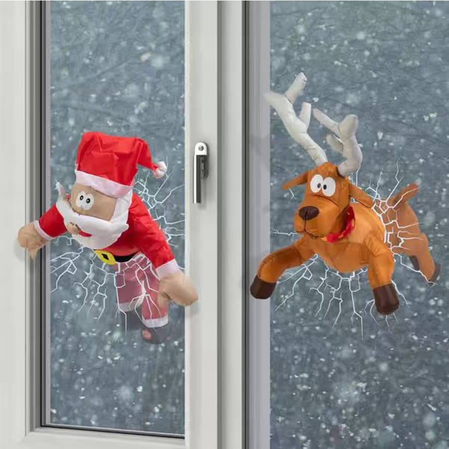 Cross-border Crashing Santa & Reindeer Animated Santa Claus and Reindeer Smashing Window
