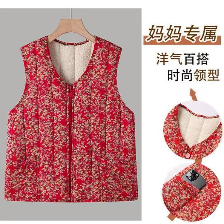 Mid-to-late autumn/winter women's vest, zip-up inner zip-up vest, fleece-lined, thick and warm floral print vest.
