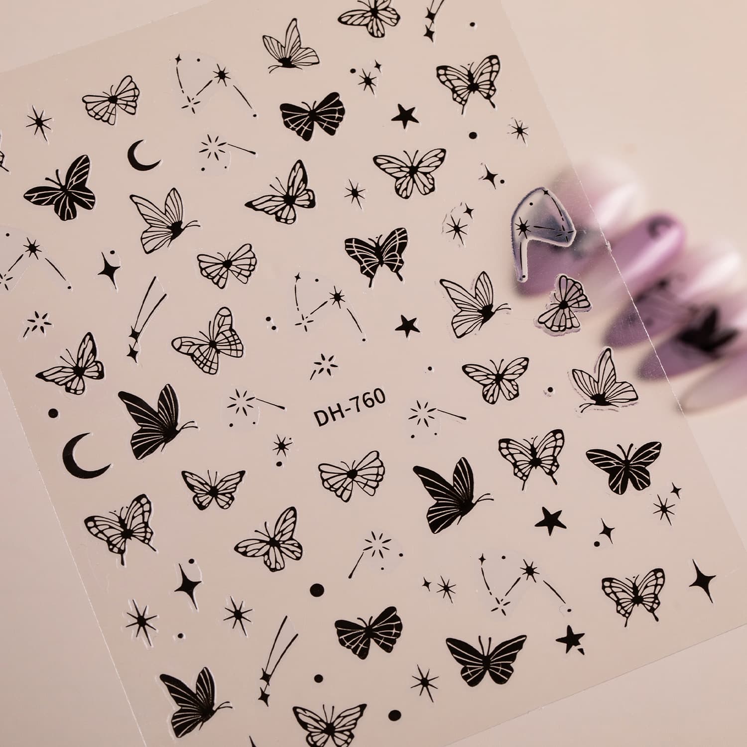 Hand-Painted Star and Moon Butterfly Nail Stickers with Adhesive Backing, Versatile Butterfly DIY Nail Stickers Accessories Dh760