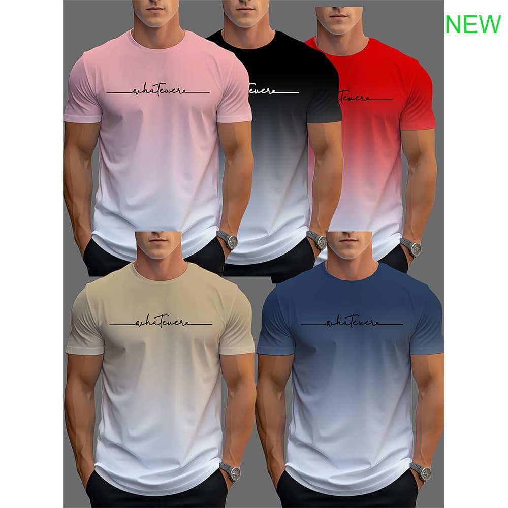 Men's Sports T-Shirt, Gradient 3D Print Quick-Dry Short Sleeve Fitness T-Shirt, Casual Athletic Top