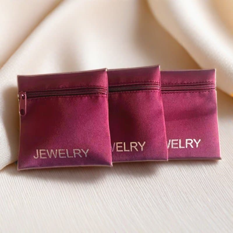 Wine Red Zipper Pouch Double-Layer Jewelry Organizer Bag Silk Drawstring Pouch Gift Bag with Custom Logo