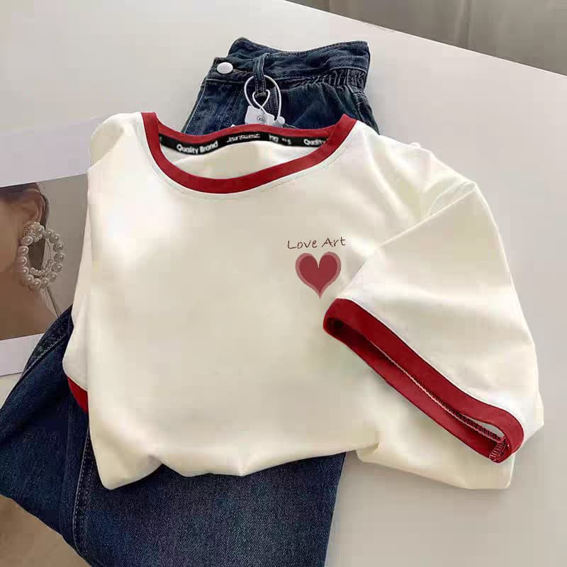 Girls' Stylish Pure Cotton Contrast Color Short Sleeve T-Shirt, Summer Children's Clothing for Ages 6-15, Loose Half Sleeve Top