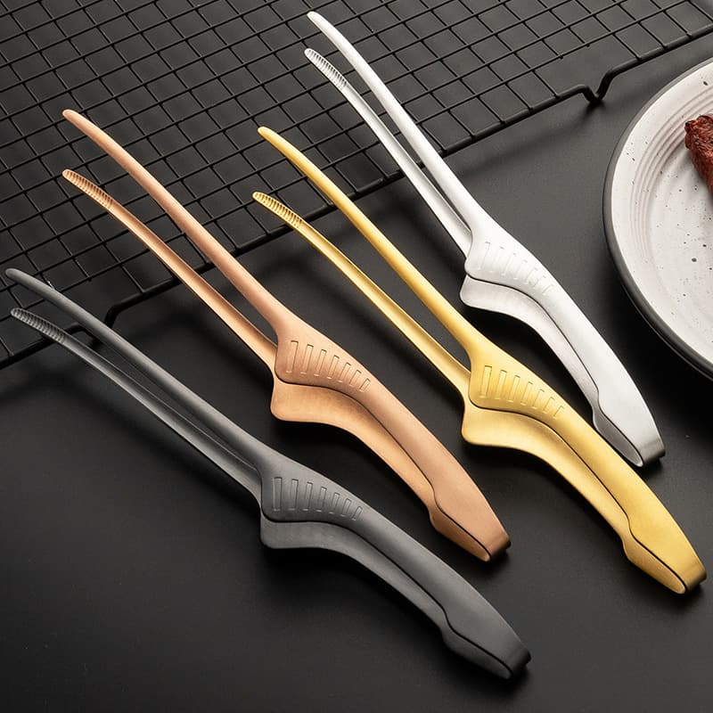 Amazon Stainless Steel Gold-plated Food Tongs, Pointed Korean BBQ Tongs, Extended BBQ Restaurant Buffet Grill Tongs