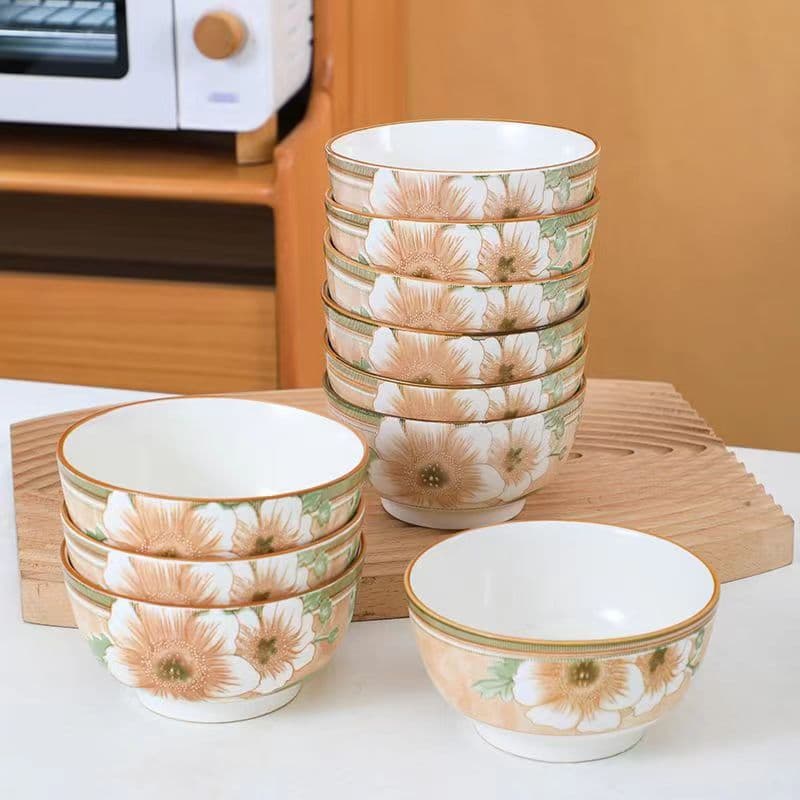 Underglaze Camellia Rice Bowl Creative Home Stylish New Trendy Ins High-End Tableware Fruit Plate