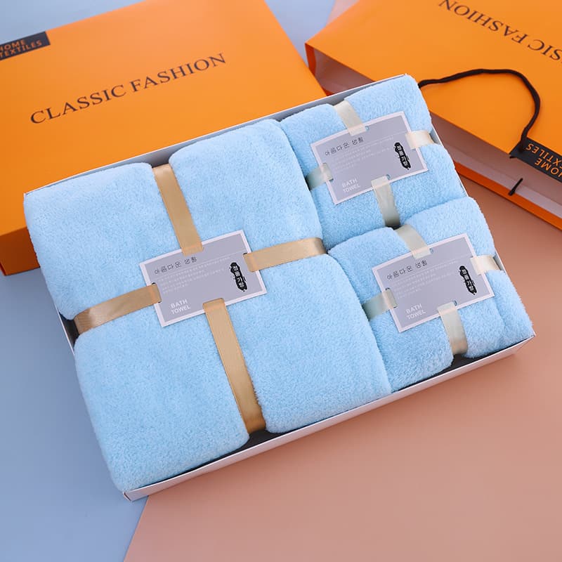 Towel and Bath Towel Three-Piece Set, Ready-to-Give Gift Set, High-Density Coral Fleece Towel for Wedding Group Buy Event Gift Box Set