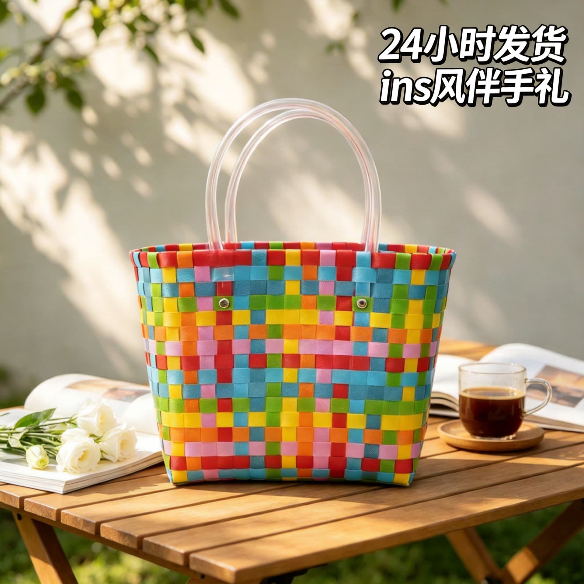 Trendy Ins-Style Woven Handbag Beach Vacation Basket Handwoven Bag Sea Salt Fresh Versatile Women's Bag