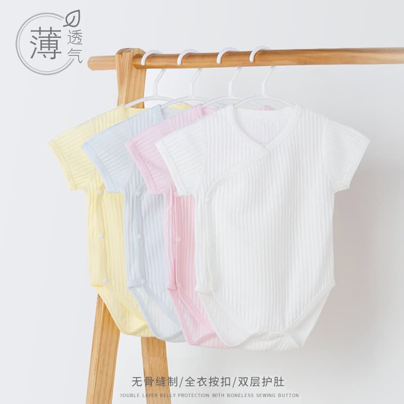 Newborn summer clothes for men and women, pure cotton jumpsuits, baby short-sleeved hoodies, ultra-thin summer clothes