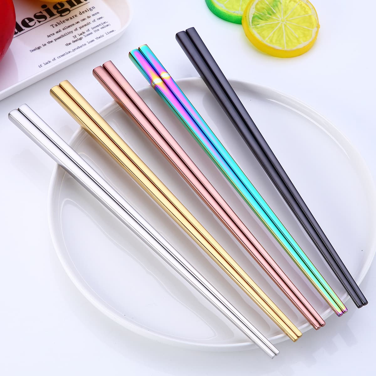 Cross-border ins-style 304 stainless steel fully square non-slip metal chopsticks suitable for hotel Korean restaurant