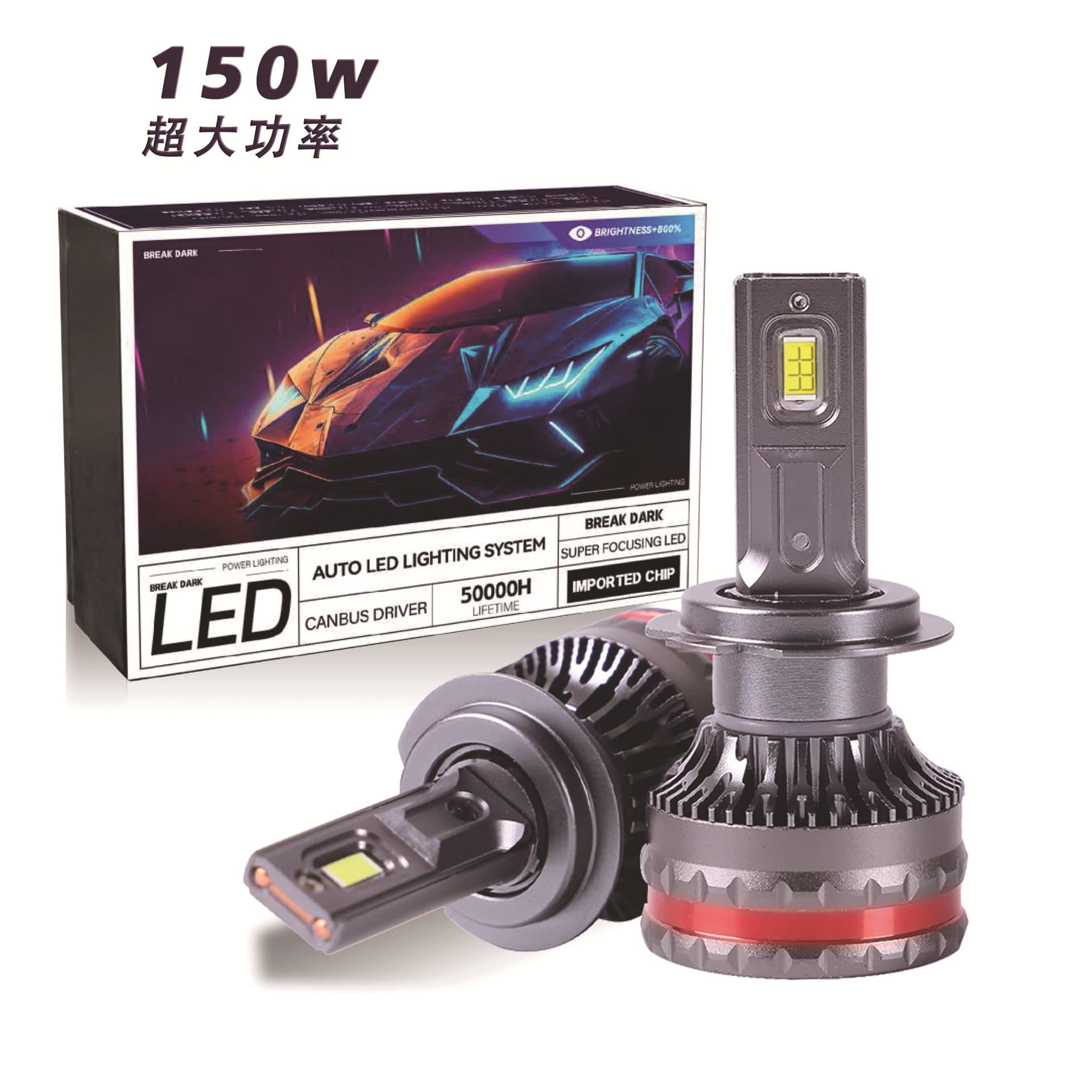 LED Car Headlight Dual Copper Tube 150W High Power Ultra Bright Focused H4 High/Low Beam Integrated Headlight Modification