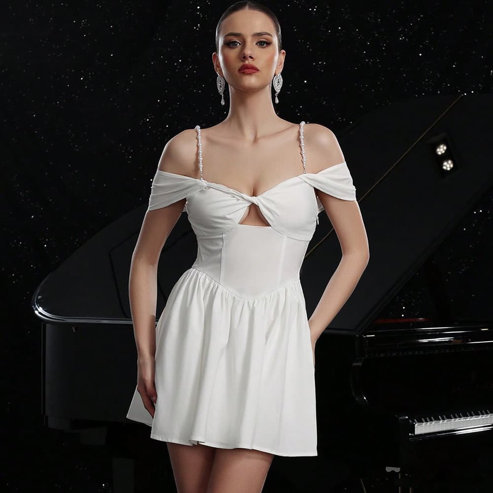 2025 Spring New European and American Foreign Trade Hot Girl Style Sexy Dress Temperament Slim Hollow Pearl Suspender Skirt
