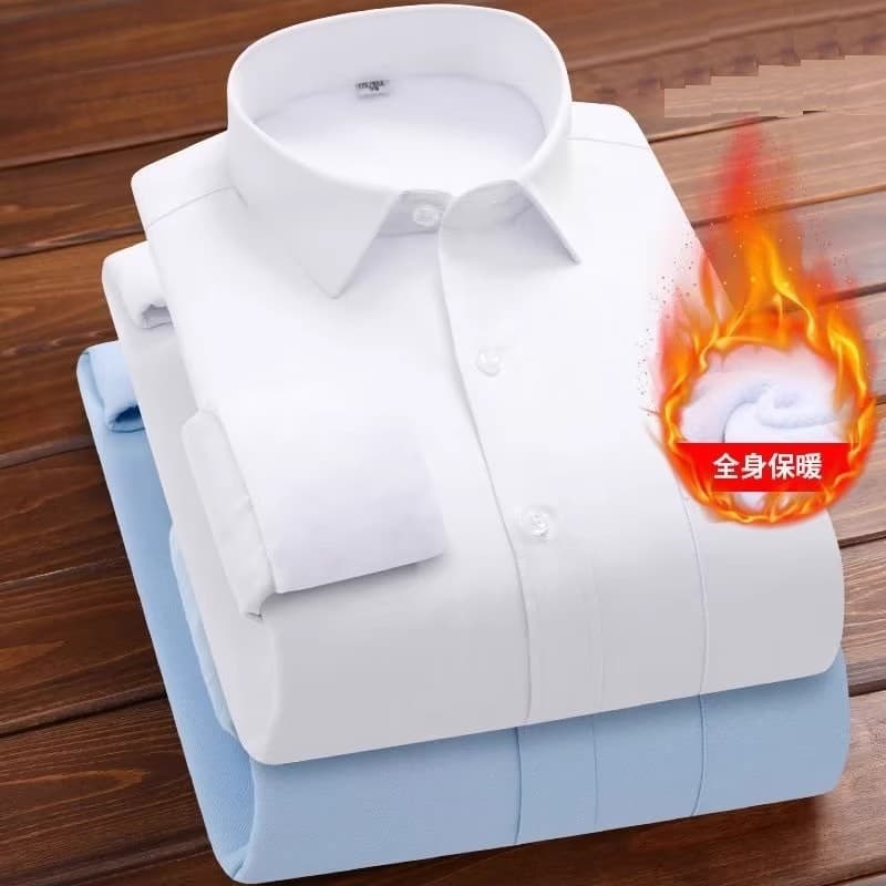Thickened Fleece-Lined Men's Long Sleeve Business Shirt Winter Warm Pocketed Vest Style Shirt Korean Style Non-Iron Cotton