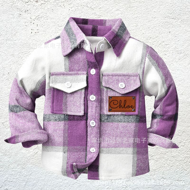 2024 Cross-Border Hot Selling Personalized Leather Patchwork Flannel Plaid Shirt for Children