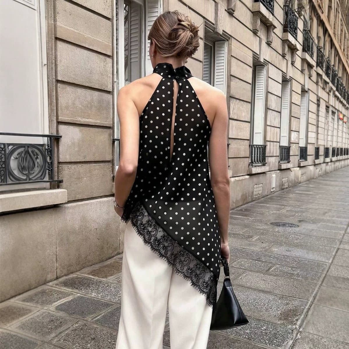 Cross-border Women's Fashion 2026 Summer New Trendy Solid Color Versatile Sexy Sleeveless Lace Trim Top