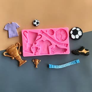 Liquid silicone mold for football trophy, jersey, and sneaker shapes, DIY fondant chocolate cake decoration ornament