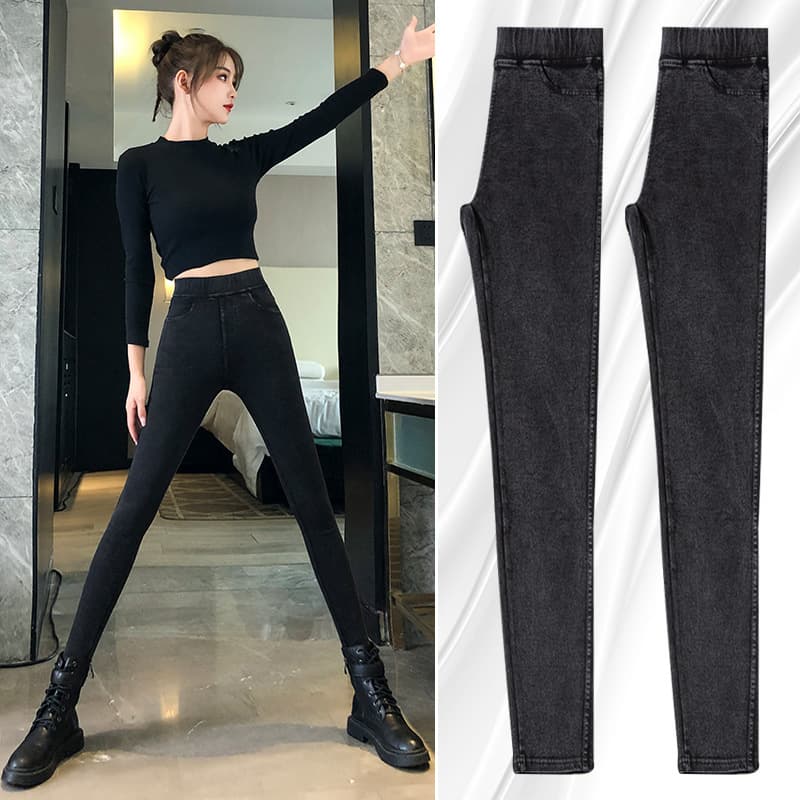 Women's Leggings for Outer Wear Spring/Autumn Smoke Gray Black Thin Versatile High-Waist Slimming Elastic Skinny Pencil Magic Pants