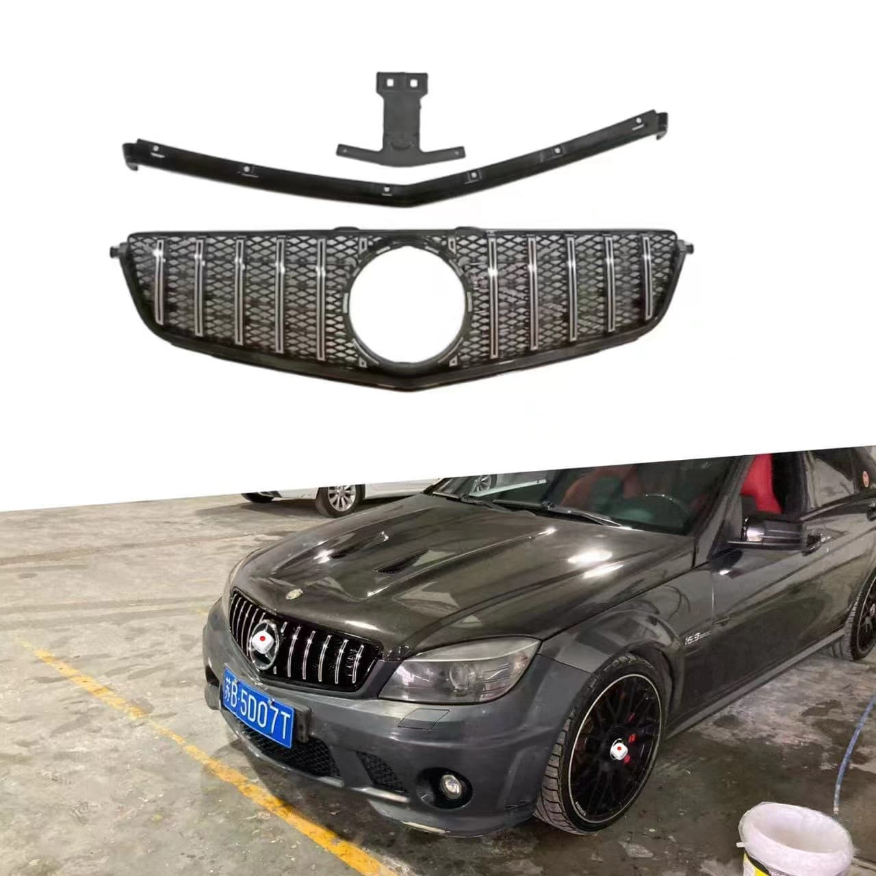 Compatible with 2009-2011 W204 C63 Vertical Bar GT Style Grille, Direct OEM Replacement