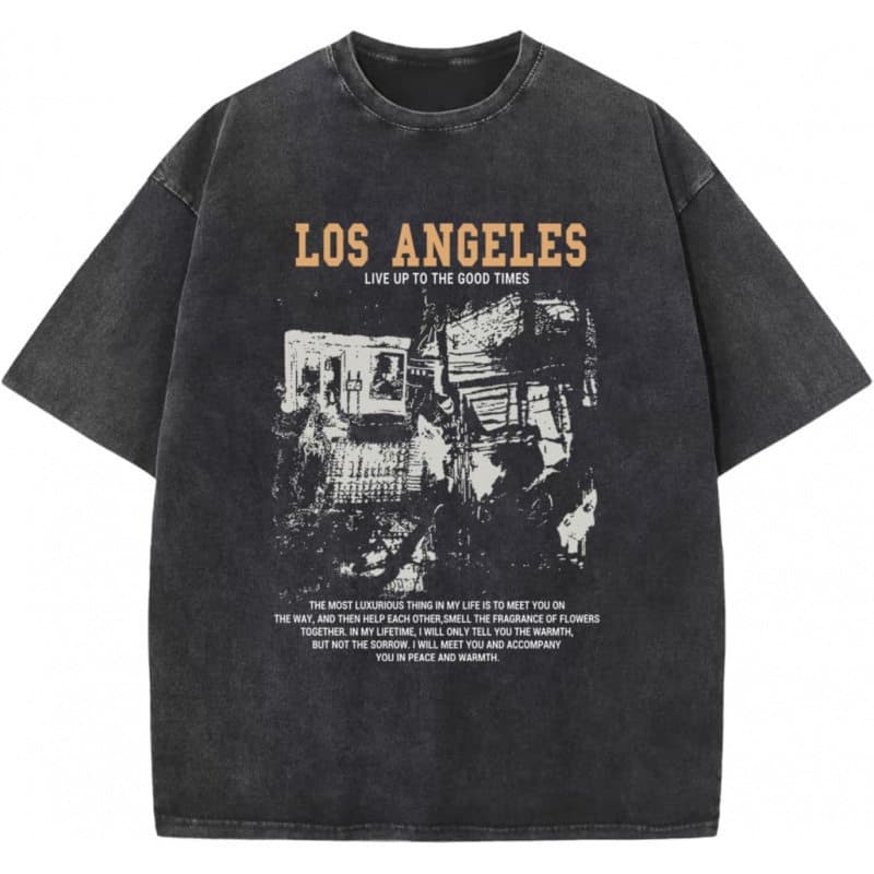 230g Washed Anime Print T-Shirt Retro American Streetwear T-Shirt for Men