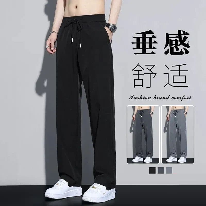 Cross-border Smooth Ice Silk Wide-leg Pants Summer Men's Ultra-thin Handsome Loose Straight Trousers Fashionable Drape Casual Pants