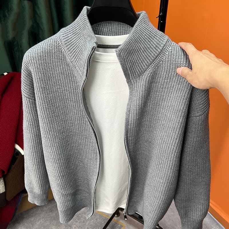 Versatile Solid Color Zip-Up Cardigan Men's Knitwear Autumn Winter Bestseller Slim Fit Sweater Coat Men Stand Collar Half High Outer Layer