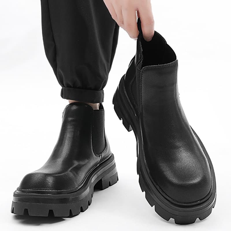 3386 Chelsea Boots Men's Height Increase 7CM High Top Leather Shoes Black Martin Boots Mid Top Leather Boots Winter Men's Shoes