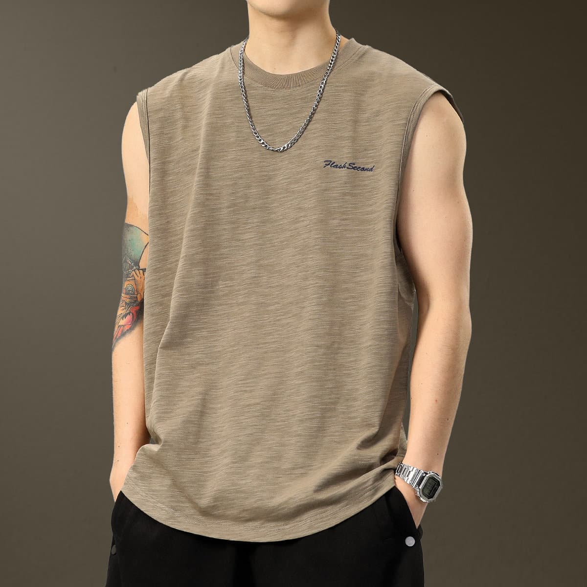 Summer Bamboo Fiber Sleeveless Fitness T-Shirt Vest for Men, Loose Trendy Plus Size Tank Top, Men's Basketball Sports Short Sleeve