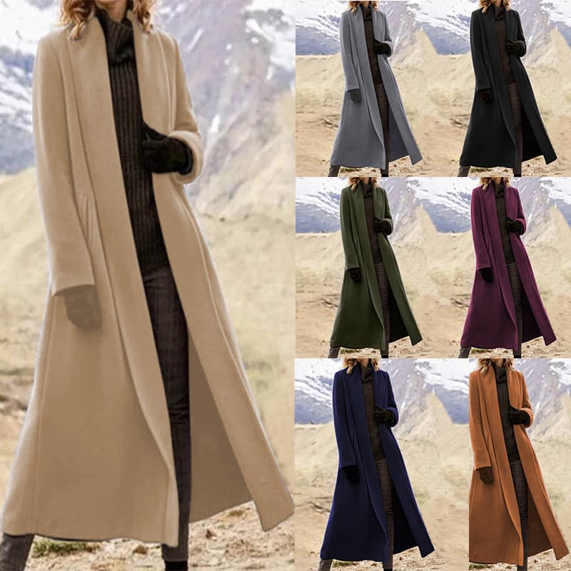2026 Cross-border Women's European and American Extra-Long Coat Plus Size Casual Wool Trench Coat TEMU Independent Site