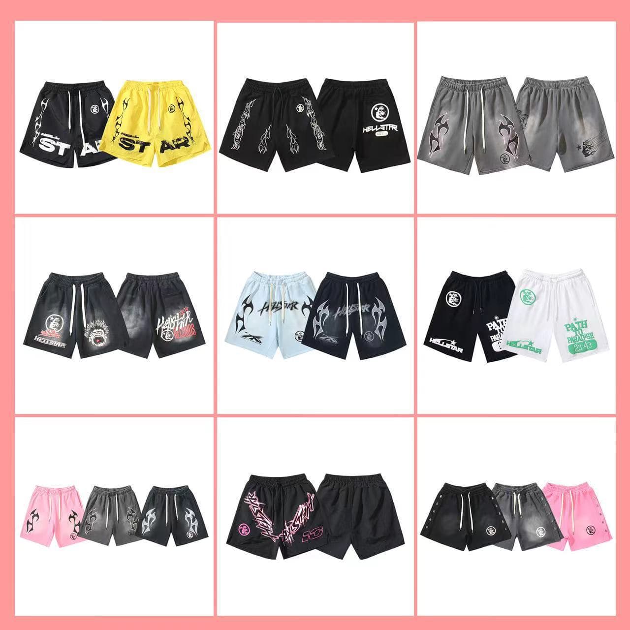 2024 Summer New Washed and Distressed Casual Shorts with Flame Print, Hellstar Men's 5-Inch Shorts