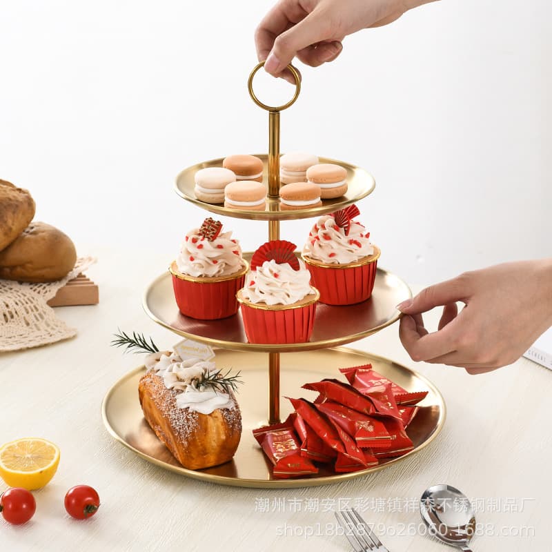 Stainless Steel Multi-Tier Cake and Dessert Stand Fruit Tray Dessert Display Rack Desktop Organizer Snack Rack Double-Layer Tray