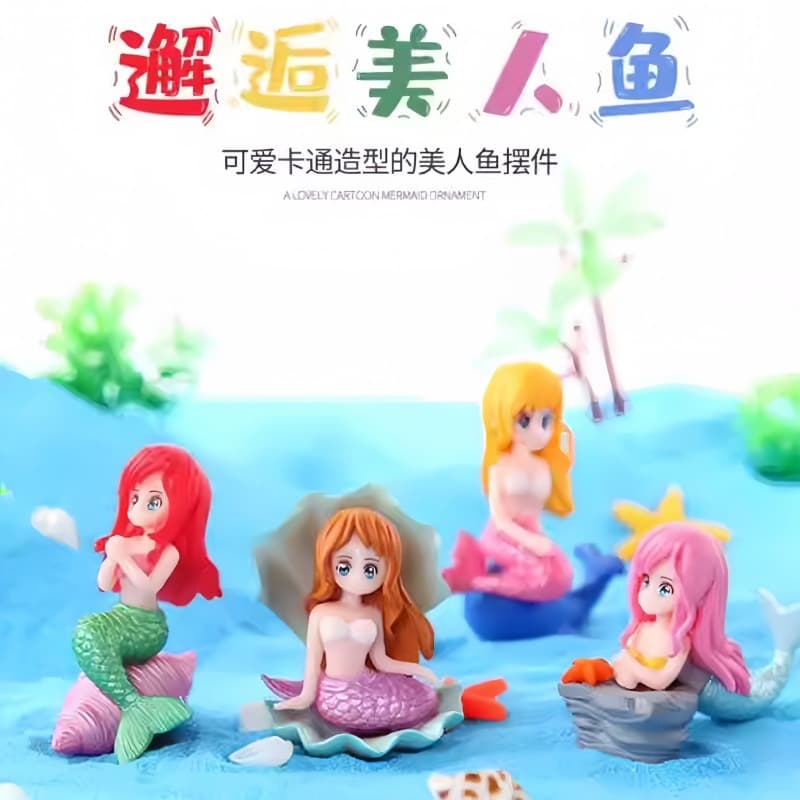 Creative Shell Mermaid Cartoon Figurine Office Home Car Decoration Aquarium Miniature Landscape Ornament Accessory